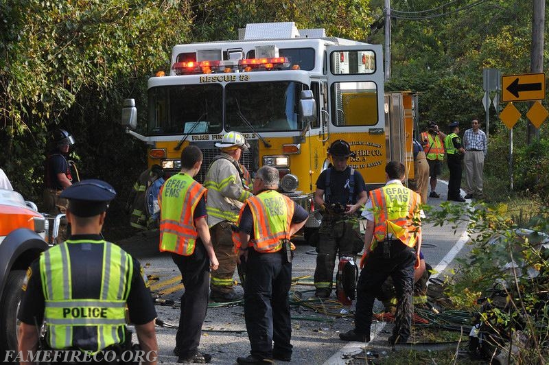 Rescue 53 operates at the scene of an accident with entrapment in Thornbury Twp. October 2014