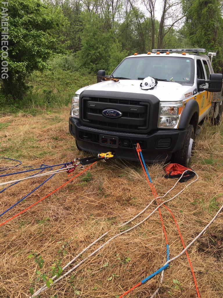 Utility 53 being used as an anchor for this rope rescue drill. 