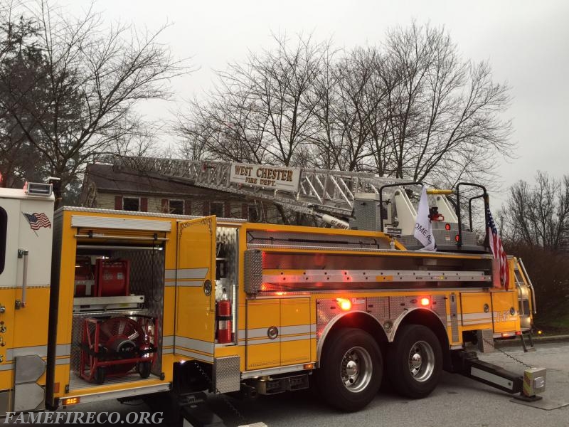 Ladder 53 positioned on Side A of working dwelling fire on Greystone Drive West Goshen Twp. 12-30-2015. PHOTO By: WGPD