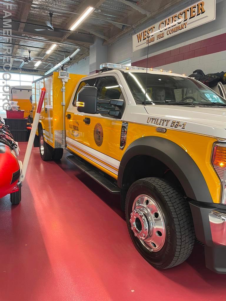 Utility 53-1 is the first out apparatus for all water rescues with Boat 53-1 within the West Chester Fire Department response territory. It also responds to all structure fires and auto accidents as a manpower hauler and support piece. Utility 53-1 is a 2022 Ford F550 with a Levan body. It has seating for five firefighters, an electric lift gate, LED emergency and scene lighting. Utility 53-1 carries a full complement of water rescue equipment and rope rescue equipment. It also hauls the Trench Rescue Trailer.