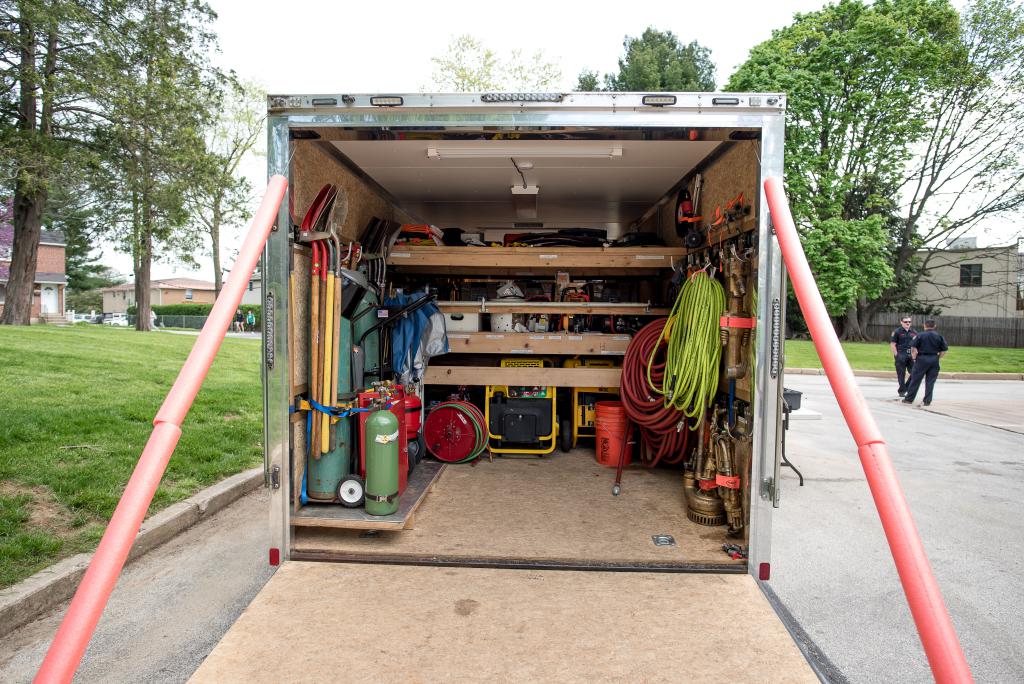 Rear Area of Collapse 53. Stanley Hydraulic System power unit, portable air compressors and generator.

Photo by Gary Nevitt Photography